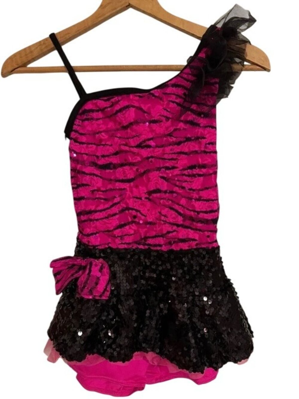 Weissman Dancing Tonight 8468 Pink Zebra Lace Sequin Dance Costume Size LC 14 - Picture 2 of 4
